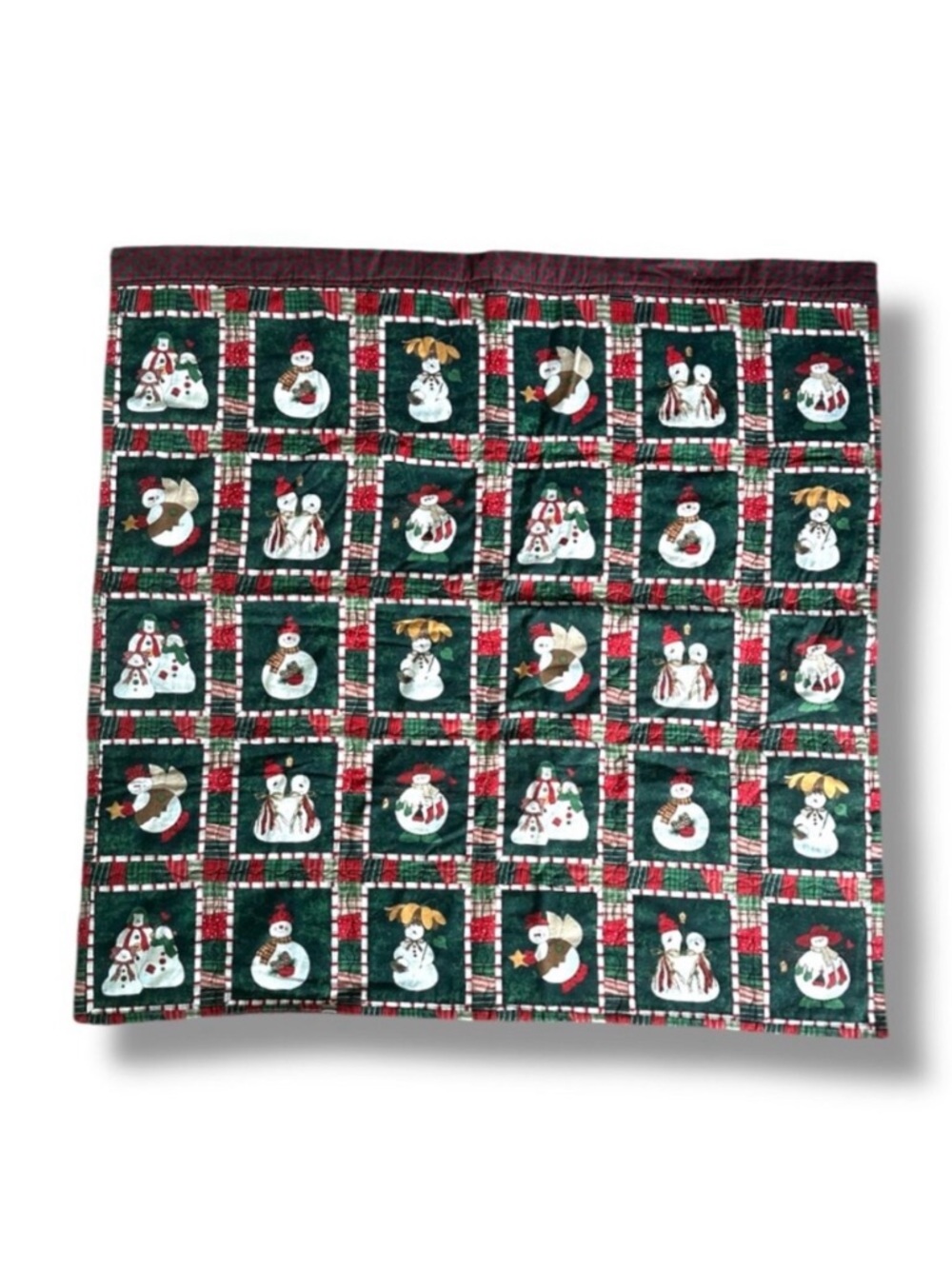 Vintage Handmade Christmas Snowman Appliqué Hanging Quilted Blanket Xmas Holiday